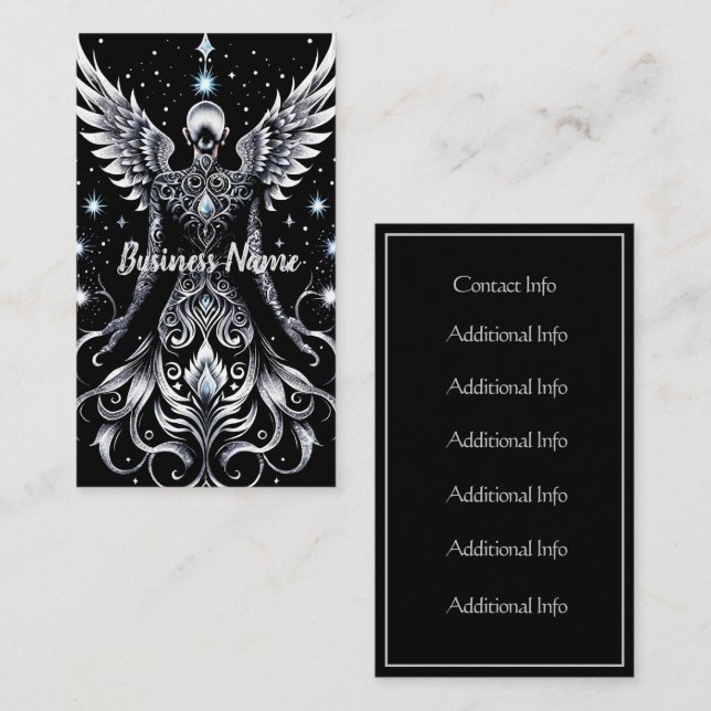 Black And Silver Tattoo Angel 2 Business Card (Front/Back)