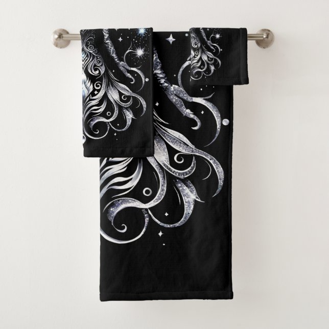 Black And Silver Tattoo Angel Bath Towel Set (Insitu)