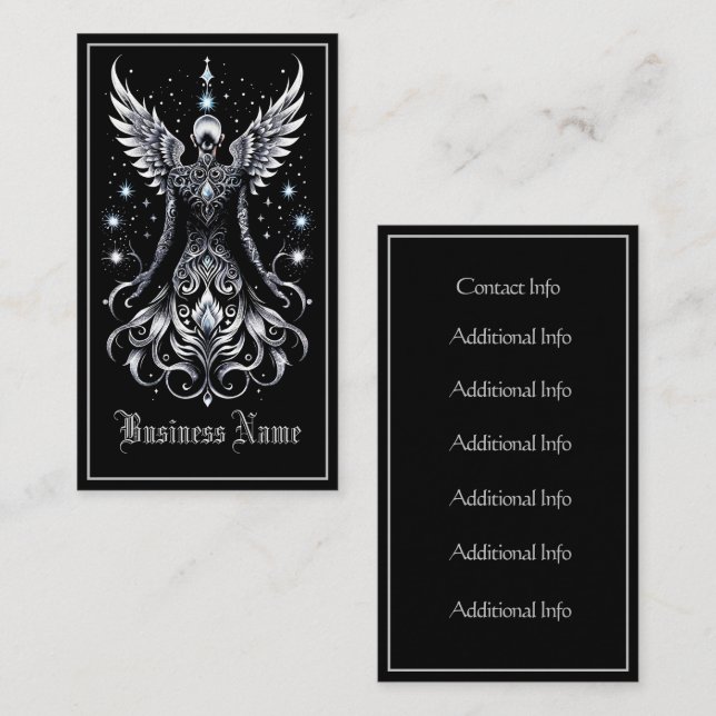 Black And Silver Tattoo Angel   Business Card (Front/Back)