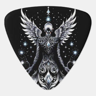 Black And Silver Tattoo Angel Guitar Pick