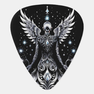 Black And Silver Tattoo Angel Guitar Pick