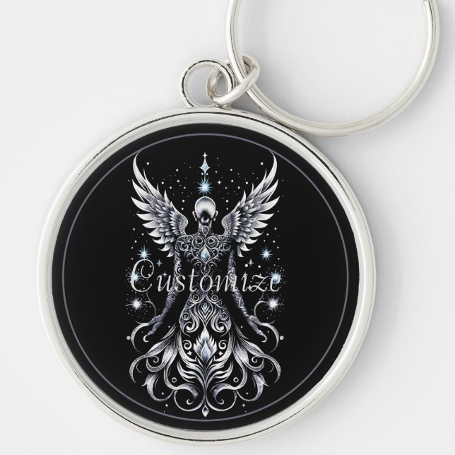 Black And Silver Tattoo Angel Keychain (Front)