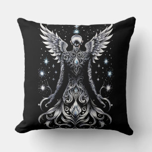 Black And Silver Tattoo Angel Throw Pillow