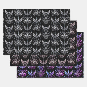 Black And Silver Tattoo Angel Wrapping Paper Sheets