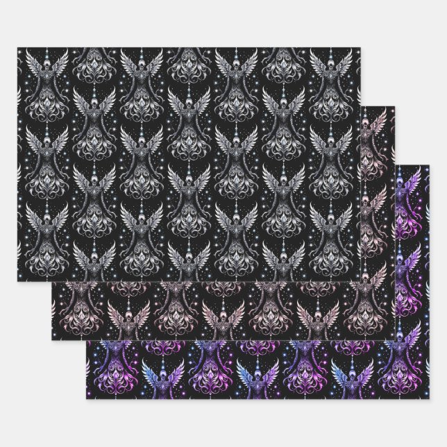 Black And Silver Tattoo Angel Wrapping Paper Sheets (Set)