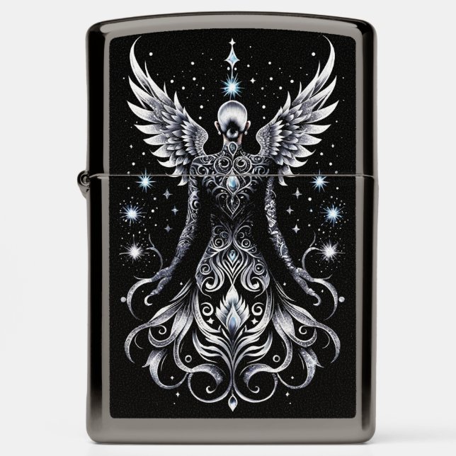 Black And Silver Tattoo Angel Zippo Lighter (Front)