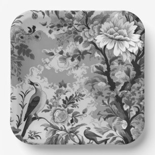 Black and Silver Toile de Fleur Paper Plates