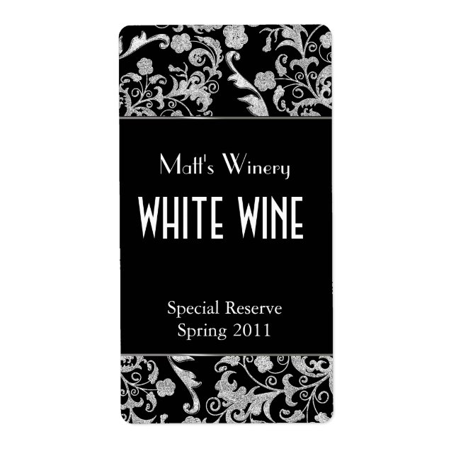 Black and Silver Tone Fleur Home Made Wine Labels (Front)