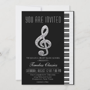 Black and Silver Treble Cleft Recital Invitation