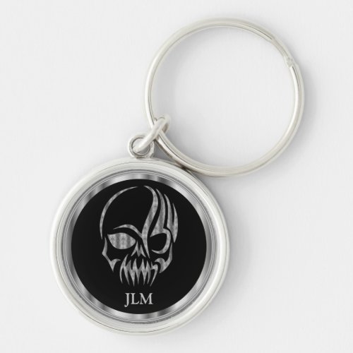 Black and Silver Tribal Skull Keychain