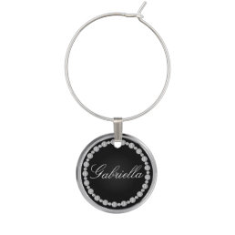 Black and Silver Trim with Diamonds | Personalize Wine Glass Charm