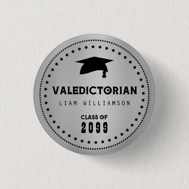 Black and Silver Valedictorian for a Guy Button (Front)