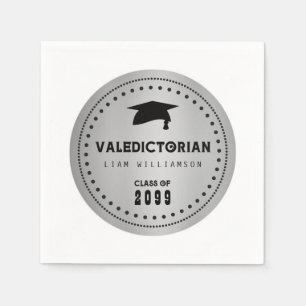 Black and Silver Valedictorian Graduation Napkins