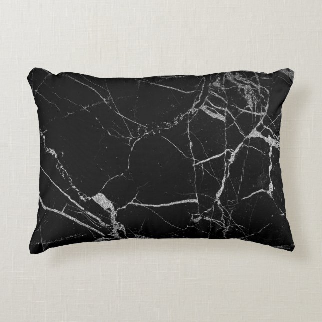 Black and Silver Vein Marble Accent Pillow (Front)