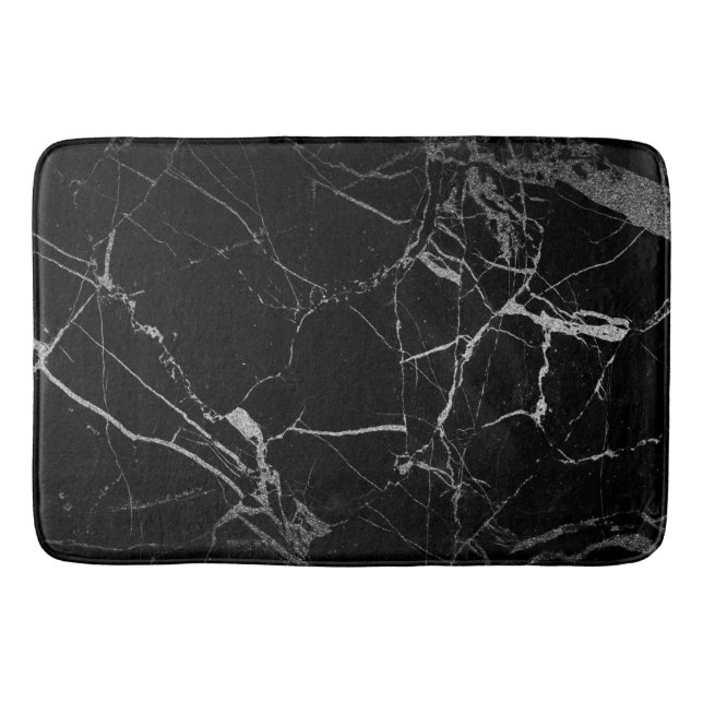 Black and Silver Vein Marble Bath Mat (Front)