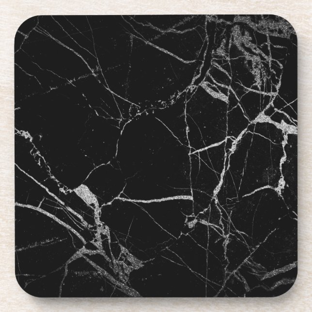 Black and Silver Vein Marble Beverage Coaster (Front)