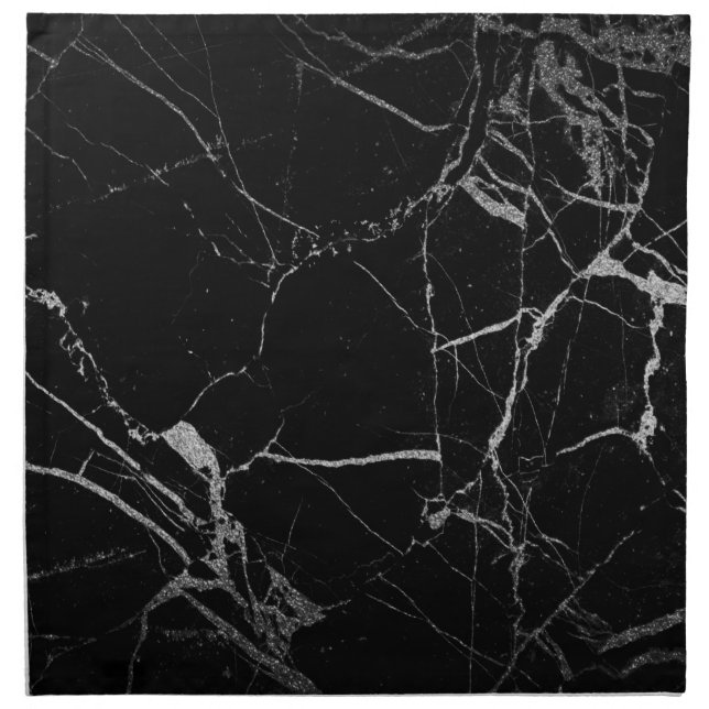 Black and Silver Vein Marble Cloth Napkin (Front)