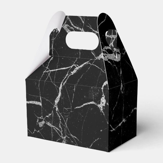 Black and Silver Vein Marble Favor Boxes (Front Side)