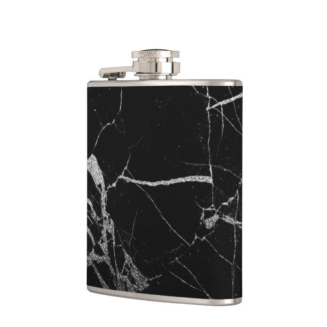 Black and Silver Vein Marble Flask (Left)