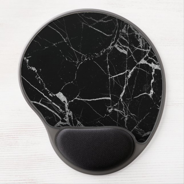 Black and Silver Vein Marble Gel Mouse Pad (Front)