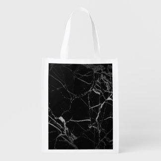 Black and Silver Vein Marble Grocery Bag