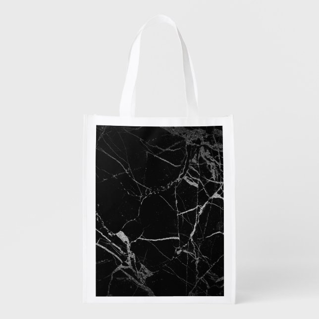 Black and Silver Vein Marble Grocery Bag (Front)