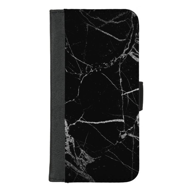 Black and Silver Vein Marble iPhone Wallet Case (Front)