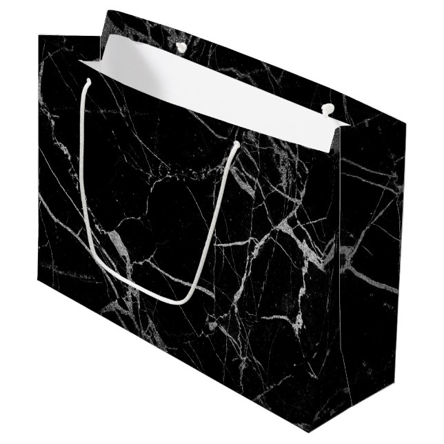 Black and Silver Vein Marble Large Gift Bag (Front Angled)