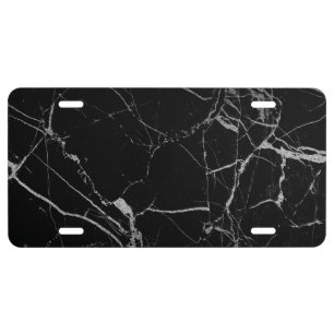 Black and Silver Vein Marble License Plate