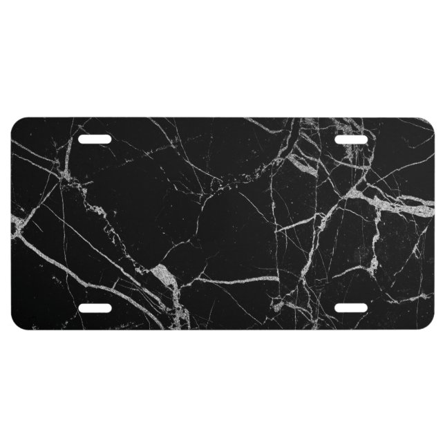 Black and Silver Vein Marble License Plate (Front)