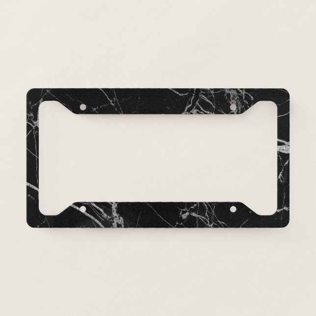 Black and Silver Vein Marble License Plate Frame (Front)