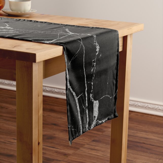 Black and Silver Vein Marble Long Table Runner (In Situ)