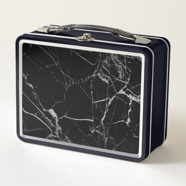 Black and Silver Vein Marble Metal Lunch Box (Front)