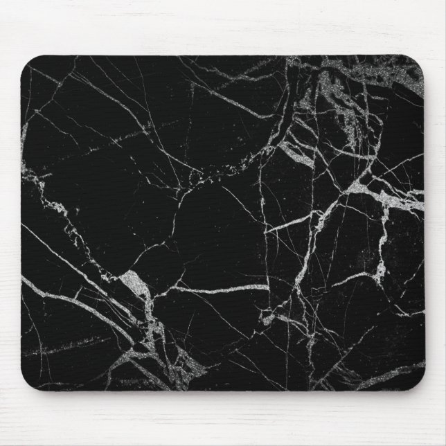 Black and Silver Vein Marble Mouse Pad (Front)