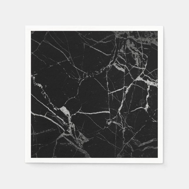 Black and Silver Vein Marble Napkins (Front)