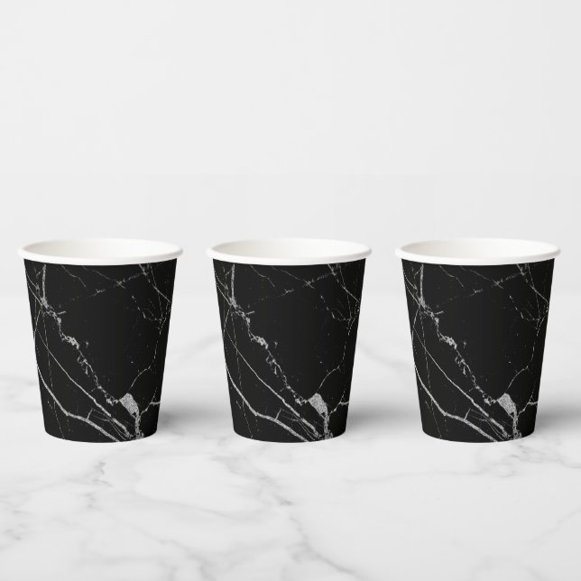Black and Silver Vein Marble Paper Cups (Multi)
