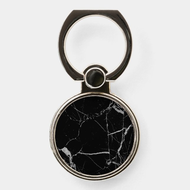 Black and Silver Vein Marble Phone Ring Stand (Front)