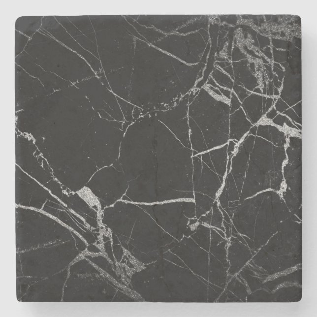 Black and Silver Vein Marble Stone Coaster (Front)