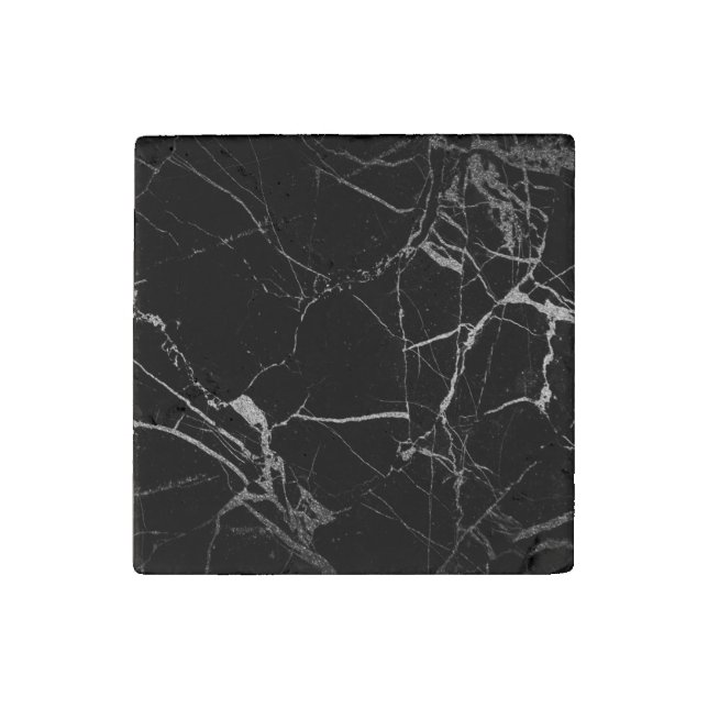 Black and Silver Vein Marble Stone Magnet (Front)