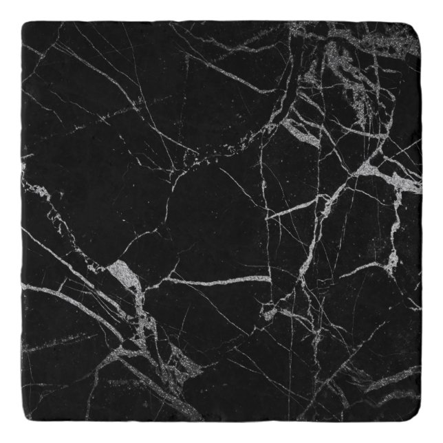 Black and Silver Vein Marble Trivet (Front)