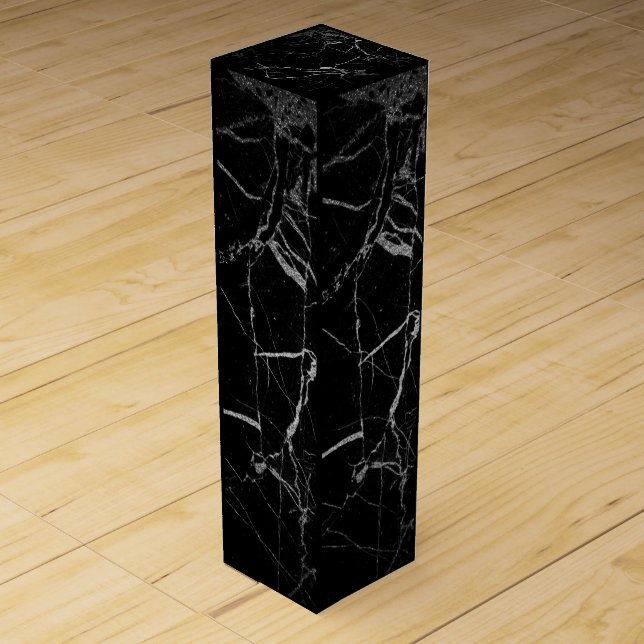 Black and Silver Vein Marble Wine Box (Front)