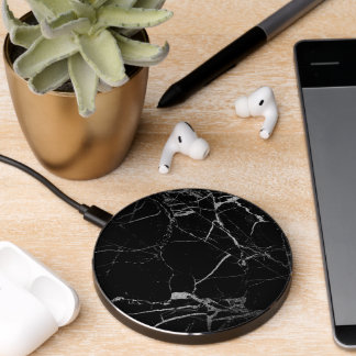 Black and Silver Vein Marble Wireless Charger
