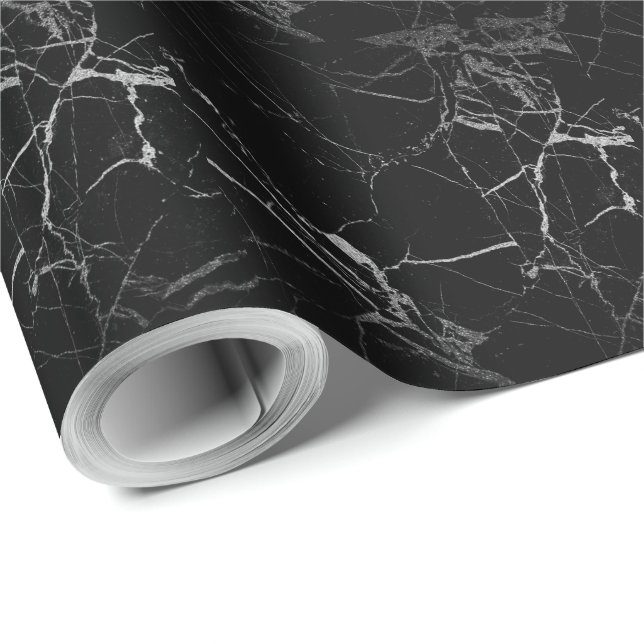 Black and Silver Vein Marble Wrapping Paper (Roll Corner)