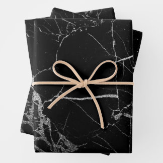 Black and Silver Vein Marble Wrapping Paper Sheets