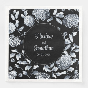 Black And Silver Vintage Floral Vine Wedding Paper Dinner Napkins