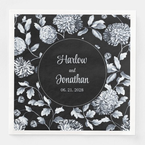 Black And Silver Vintage Floral Vine Wedding Paper Dinner Napkins