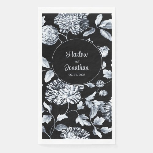 Black And Silver Vintage Floral Vine Wedding Paper Guest Towels