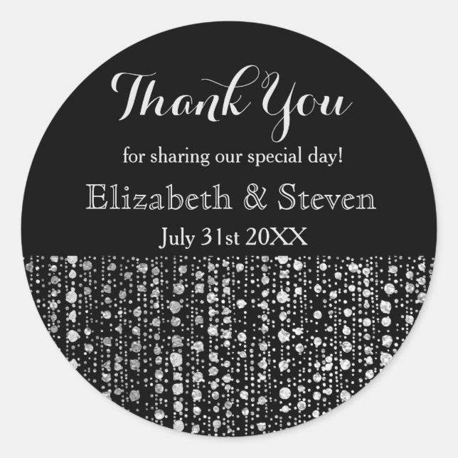 Black and Silver Wedding Favor Sparkle Stickers (Front)