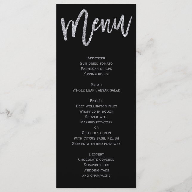 Black And Silver Wedding Menu Personalized (Front)