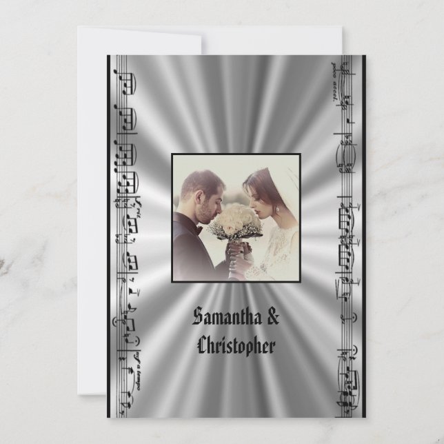 Black and silver wedding photo invitation (Back)